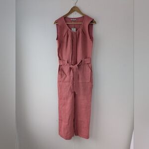 NWT Oda Lux 100% Linen Sleeveless Belted Jumpsuit Dusty Rose 36